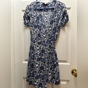 & Other Stories Navy and White Floral Wrap Midi Dress